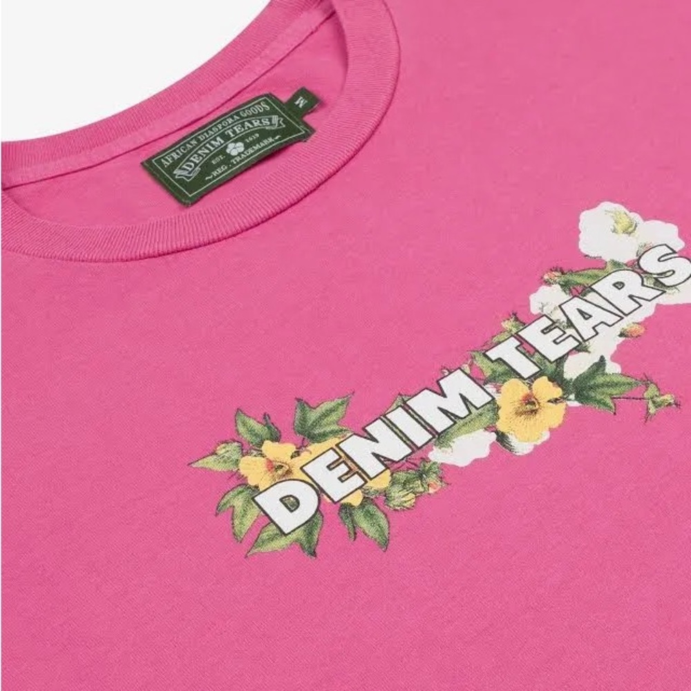 Denim Tears Pink Floral Logo Short Sleeve Tee